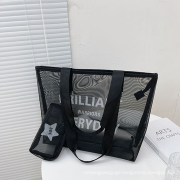 New Style Mesh Shoulder Bag Large-Capacity Mother and Child Bag Printed Letters Beach Bag Female Bag